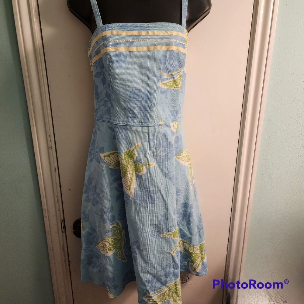 Amanda Smith dress, size 10, blue with green butterflies